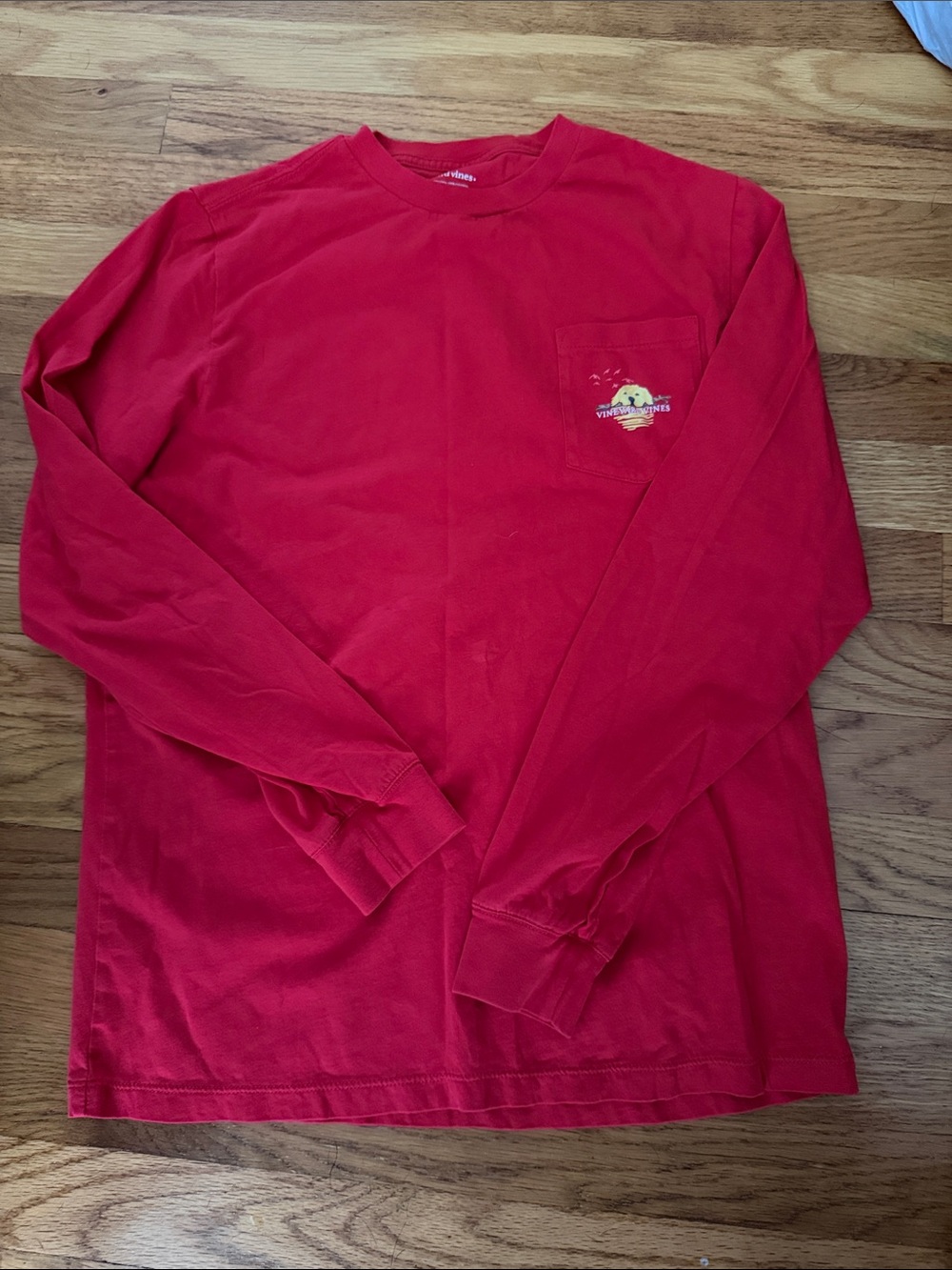 Boys Large Red Vineyard Vines Long-Sleeve Pocket T-Shirt